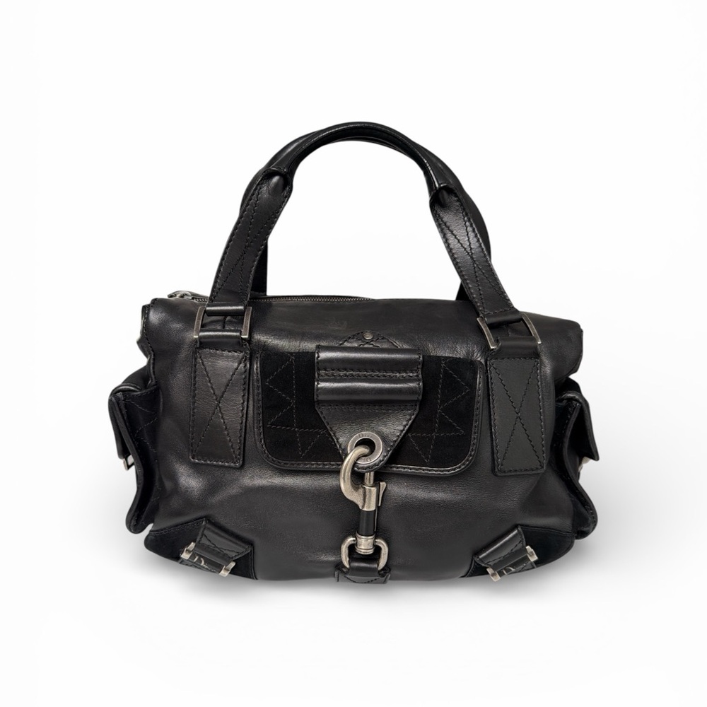 Dior Cannage Rebelle Leather and Suede Satchel Handbag